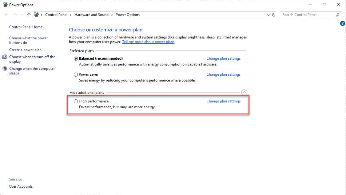 High Performance Power Plan