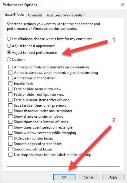 Windows Performance Options Best Performance